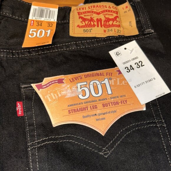 NWT Levi Men's 501 Straight Leg Black Jeans Size 34x32 Red Tab - Picture 1 of 9